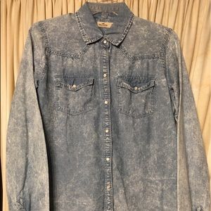 "Hollister" Distressed Denim Look Shirt Size Small